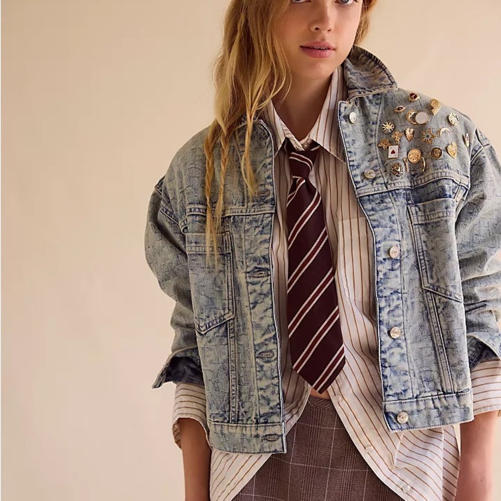We The Free Opal Swing Jacquard Denim Jacket Size XS (oversized)